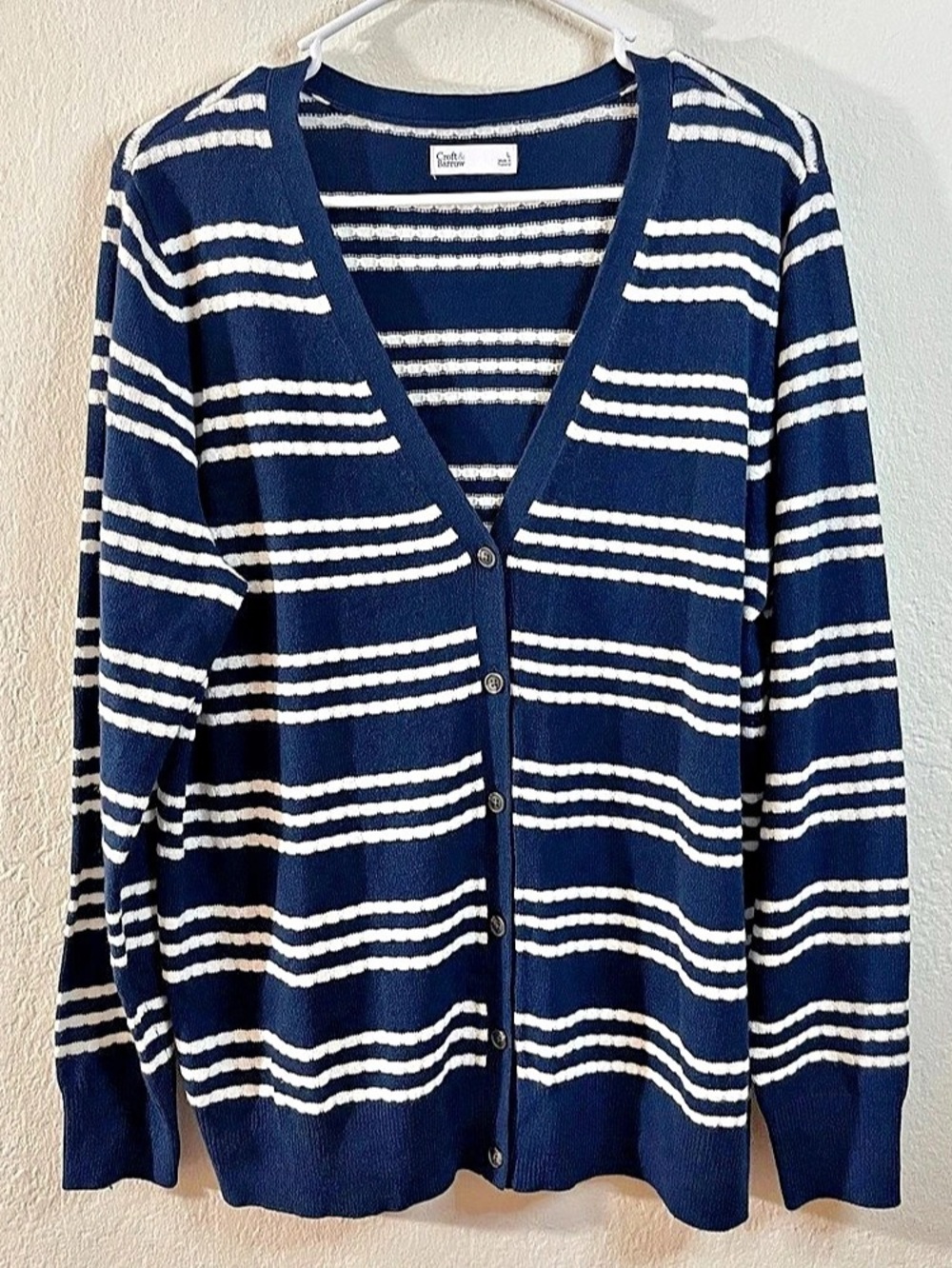 Croft & Barrow Striped Cardigan in Blue & White Women Size Large Stretch